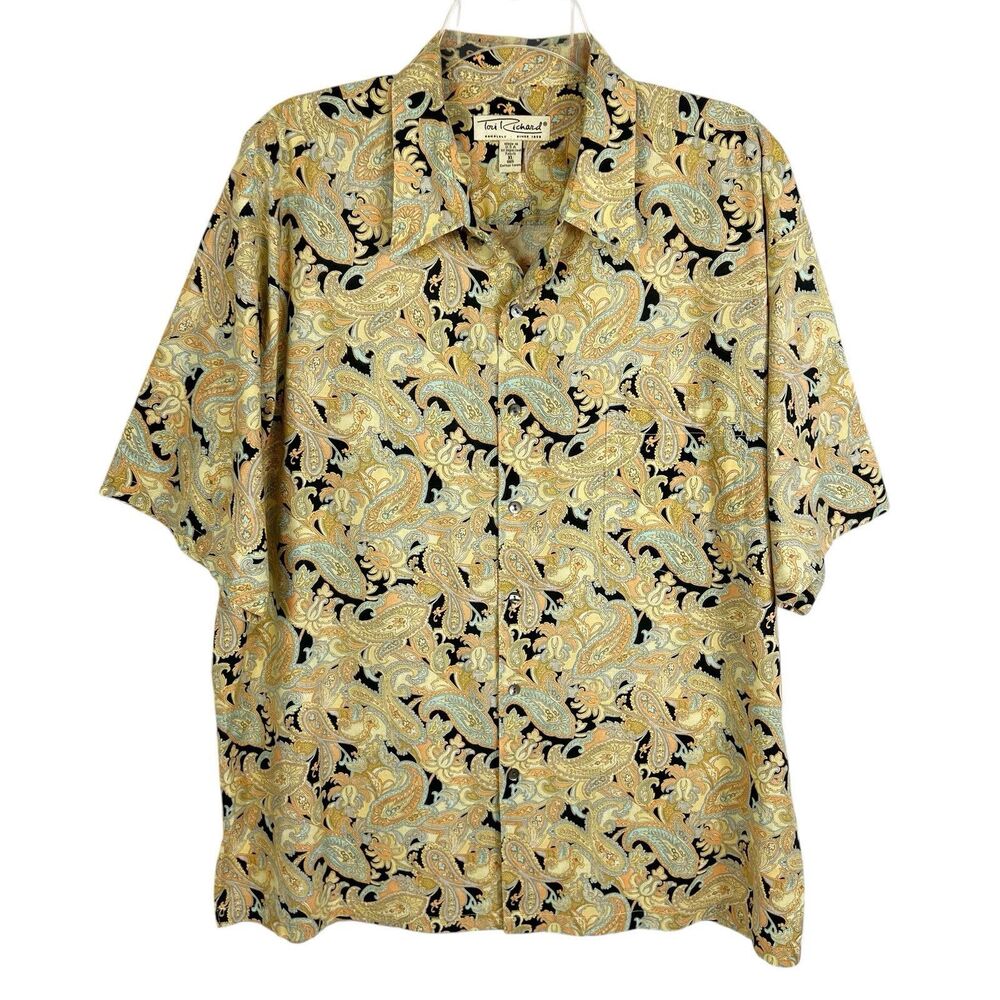 Vintage Tori Richard Honolulu Paisley Short Sleeve Hawaiian Button Shirt Men XL